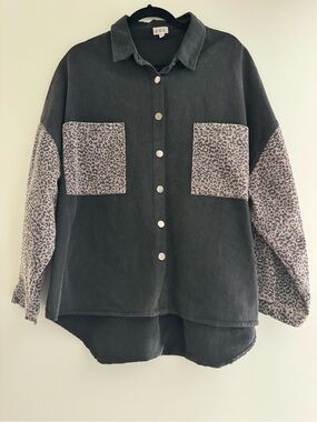 POL Black Button-Front Collar Jacket
